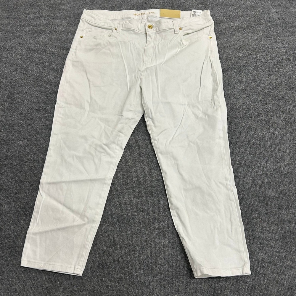 Michael Kors Jeans Womens Size 14 White Skinny Stretch Gold Hardware Casual Pant